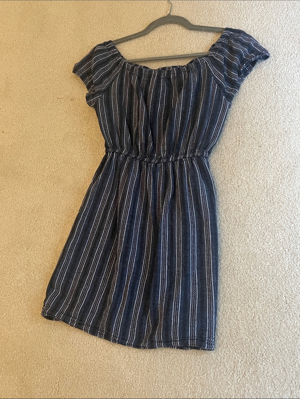 Linen peasant dress size small vertical blue stripe